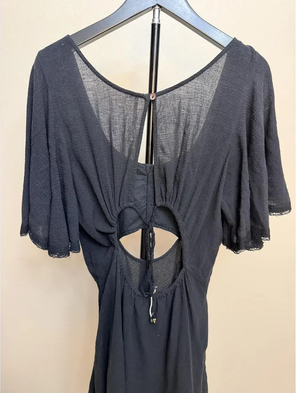 Free People Open Back Cutout Mini Dress Black Gauze Boho Festival Medium
